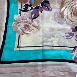 Pier One Floral 100% Silk Scarf with Teal and Purple Accents